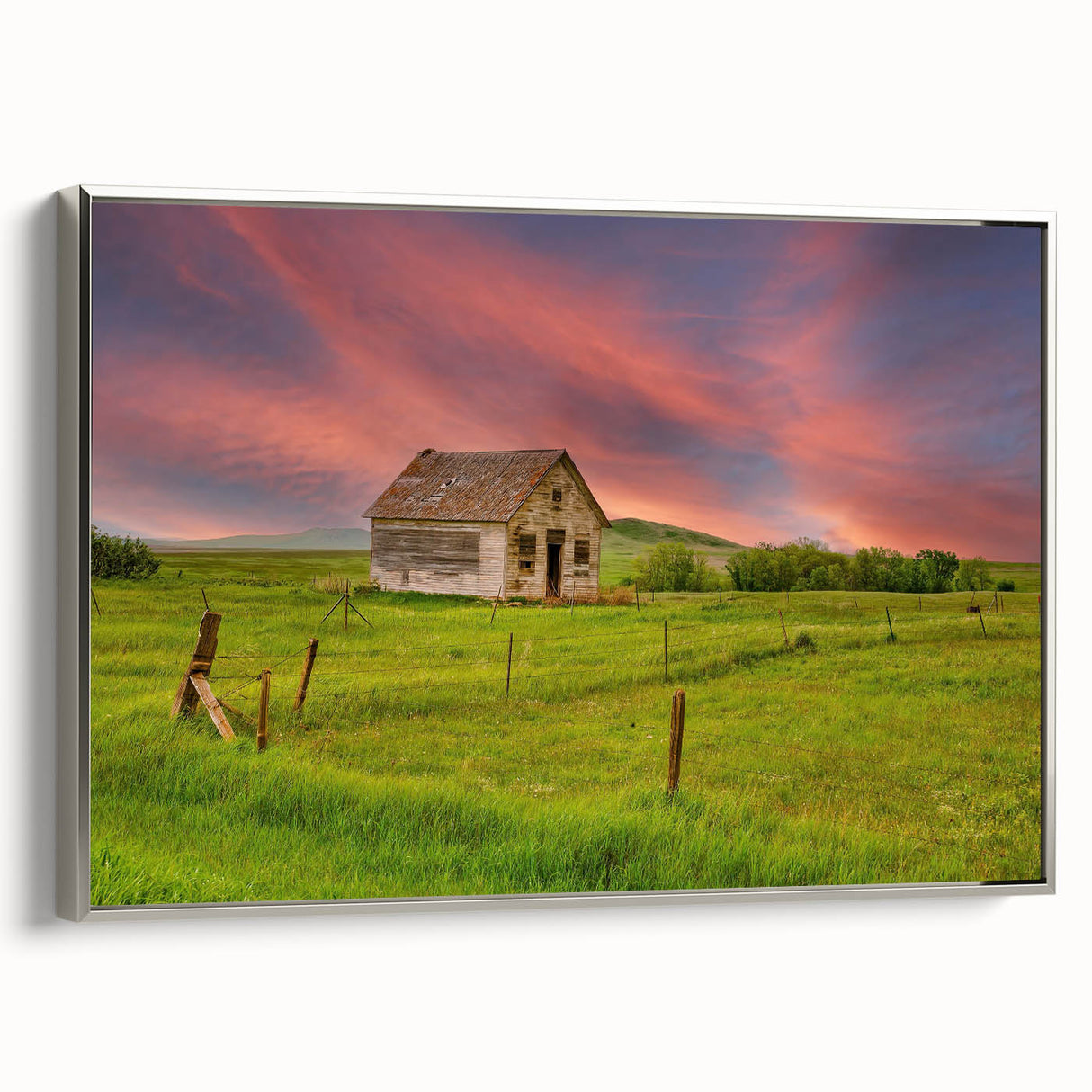 Framed canvas featuring a vintage-style landscape painting of North Dakota with colorful art elements.
