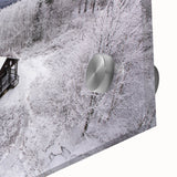 Mid-century modernist abstract depiction of the Adirondacks in muted earth tones on a large acrylic glass.