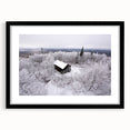 Extra large abstract art print of Adirondacks scenery in vibrant colors on a textured canvas, framed in black.