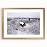 Extra large abstract art print of Adirondacks scenery in gold frame, textured design, ideal for living room wall.