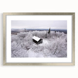 Textured abstract art print of Adirondacks scenery in silver frame, ideal for bedroom art.