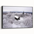 Black and white landscape art painting of Adirondacks on framed canvas, ideal for bedroom wall decor.