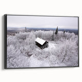 Black and white landscape art painting of Adirondacks on framed canvas, ideal for bedroom wall decor.