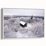 Vintage poster art of Adirondacks scenery in colorful tones on a large framed canvas, ideal for living room decor.