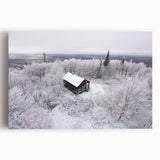Black and white photograph of Adirondack scenery on stretched canvas, suitable for kitchen wall art.
