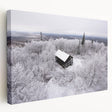 Large canvas print of Adirondack scenery in natural green and blue tones, suitable for kitchen wall art.