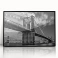 Large abstract wall art of the Brooklyn Bridge in black and white on a framed acrylic, ideal for modern living room decor.
