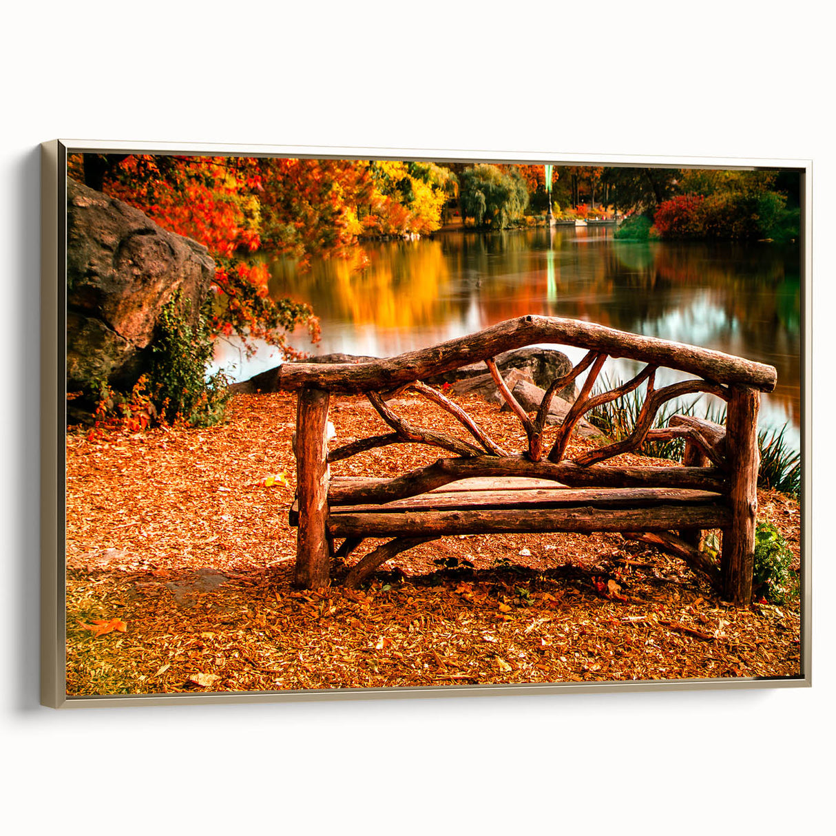 Framed canvas featuring Central Park landscape in black and gold tones, ideal for bedroom wall art.