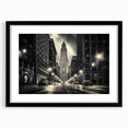 Extra large abstract art print of a colorful New York City skyline with textured elements on a framed black canvas.