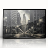 Large abstract wall art depicting the NYC skyline in muted gray tones, framed in black acrylic.