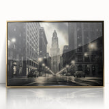 Mid-century modernist style large art print of NYC Empire State building in gold and black tones on acrylic.