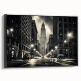 Black and white framed canvas of the NYC Empire State Building in a vintage poster style, ideal for bedroom wall decor.