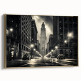 Framed canvas of the NYC Empire State Building in black and gold tones, suitable as wall art for bedroom.