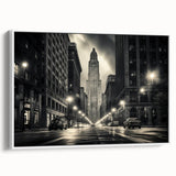 Vintage poster art of NYC Empire State Building in colorful palette on extra large framed canvas.