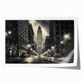 Empire State Building in muted gray tones on a rolled canvas, suitable for dining room wall art.
