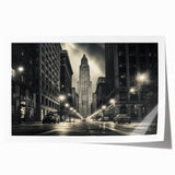 Empire State Building in muted gray tones on a rolled canvas, suitable for dining room wall art.
