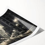 Extra large rolled print of line art flowers over a New York City backdrop, in black and white.