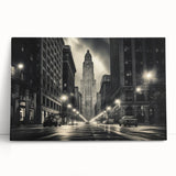 Black and white landscape art painting of the NYC Empire State Building on stretched canvas, suitable for bedroom wall decor.