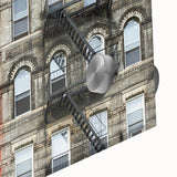 Large abstract depiction of Manhattan skyline in muted gray and blue tones on acrylic glass, ideal for dining room art.