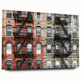 Acrylic print of a large abstract Manhattan skyline in muted gray and blue, ideal for bedroom or dining room art.