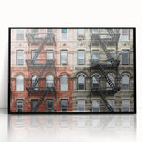 Large abstract wall art depicting Manhattan skyline in muted gray tones on a framed acrylic.