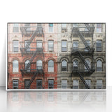 Art deco poster of Manhattan skyline in muted gray on white acrylic, ideal for modern art wall decor.