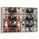 Vintage poster art of Manhattan skyline in colorful hues on extra large framed canvas, ideal for living room decor.