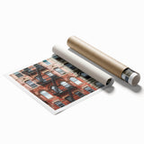 Extra large rolled print of Manhattan skyline with muted gray and blue tones, ideal for classy bathroom wall art.