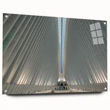 Acrylic print of NYC skyline featuring muted gray and blue tones, ideal for modern bedroom or dining room decor.