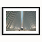 Colorful abstract art print of NYC skyline, featuring vibrant blues and reds on a large textured canvas.