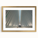 Extra large abstract art print of NYC skyline in textured gold frame, ideal for living room decor.
