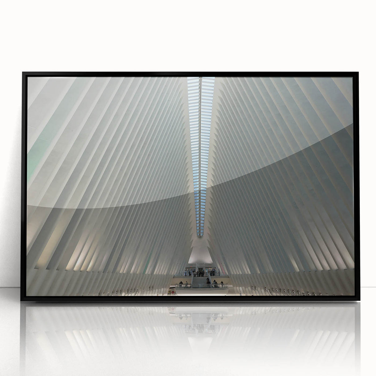Large abstract wall art depicting the NYC skyline in black and white tones on a framed acrylic.