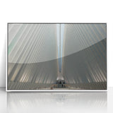 Art deco poster of NYC skyline with muted blue and gray tones on framed acrylic, suitable for modern art wall decor.