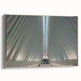 Framed canvas featuring a vintage-style landscape art painting of the NYC Trade Center in muted black and colorful tones.