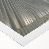 Art deco poster of NYC Trade Center in muted gray tones on rolled canvas, ideal for dining room wall art.