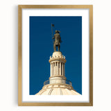Extra large abstract art print of a textured Oklahoma scenery in a gold frame, suited for living room decor.