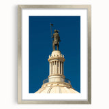 Textured art print of abstract Oklahoma scenery in muted earth tones on a framed silver mat, ideal for bedroom decor.
