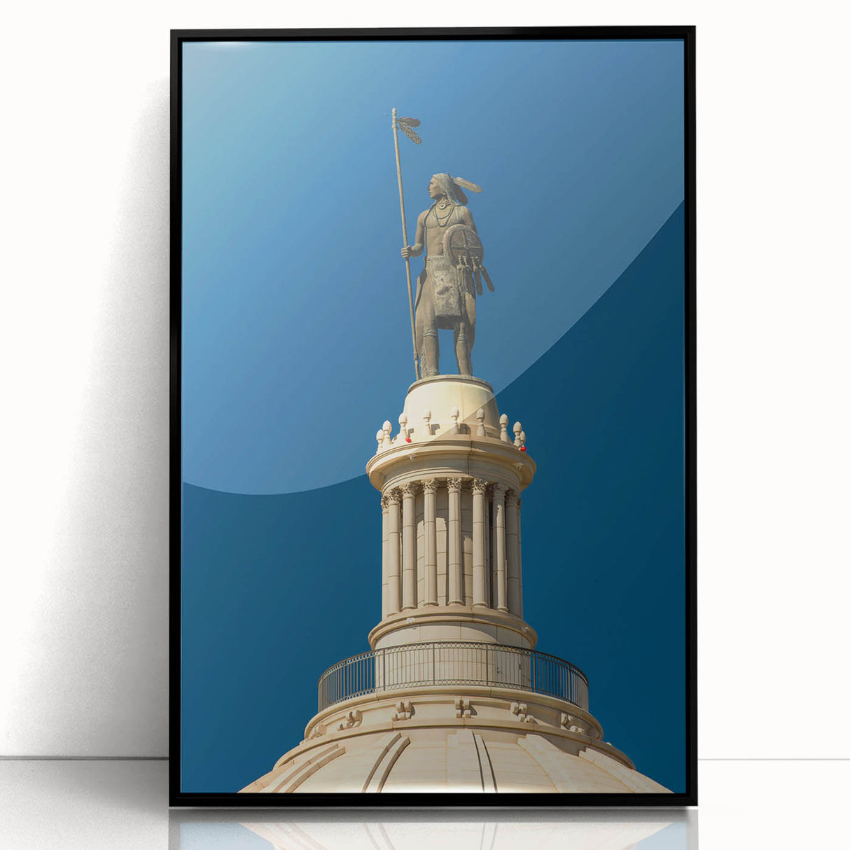 Large abstract wall art depicting Oklahoma scenery in muted earth tones on a framed acrylic.
