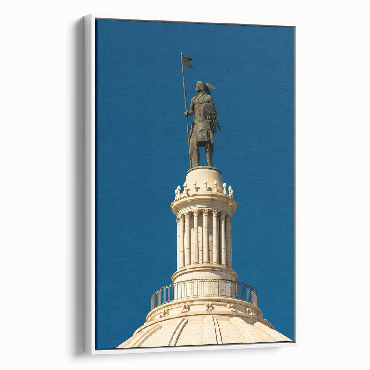 Vintage poster art of Oklahoma scenery in colorful hues on a large framed canvas, ideal for living room decor.