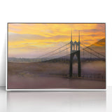 Acrylic print of Portland, Oregon skyline in art deco style with pastel shades, ideal for modern nursery wall art.