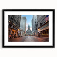 Colorful abstract art print of Philadelphia skyline with textured strokes on a large black-framed canvas.