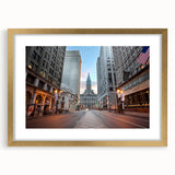 Abstract depiction of Philadelphia skyline in textured gold and black tones on a large framed canvas.