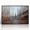 Large abstract wall art depicting the Philadelphia skyline in black and white tones on a framed acrylic panel.