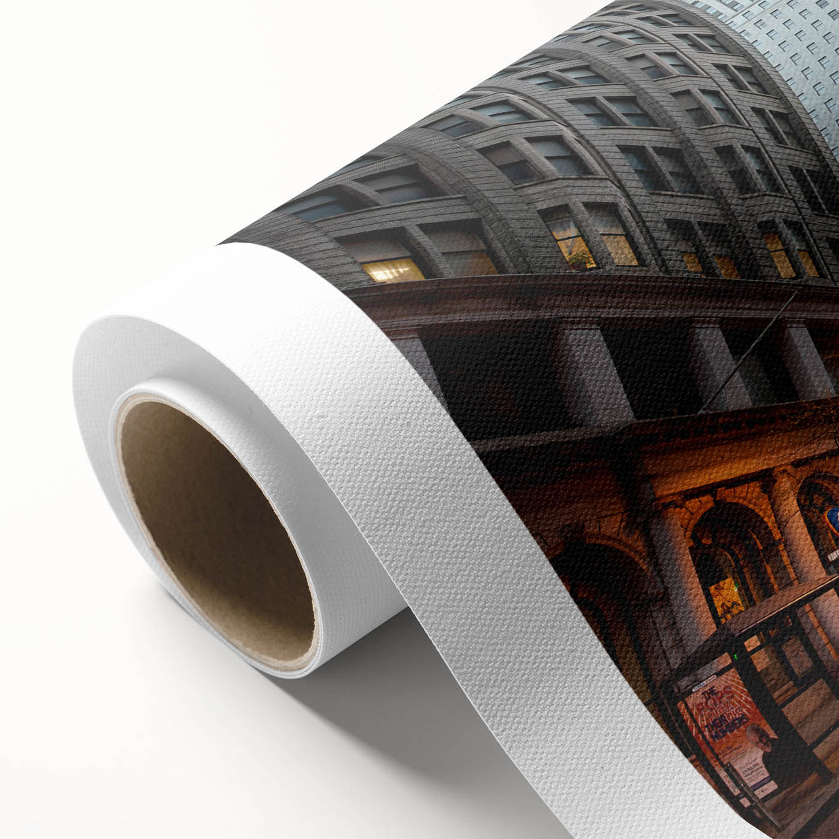 Art Deco poster featuring the Philadelphia skyline in pastel shades on rolled canvas, ideal for nursery wall art.