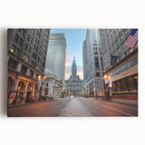 Black and white large art print of Philadelphia skyline on stretched canvas, suitable for kitchen wall art.