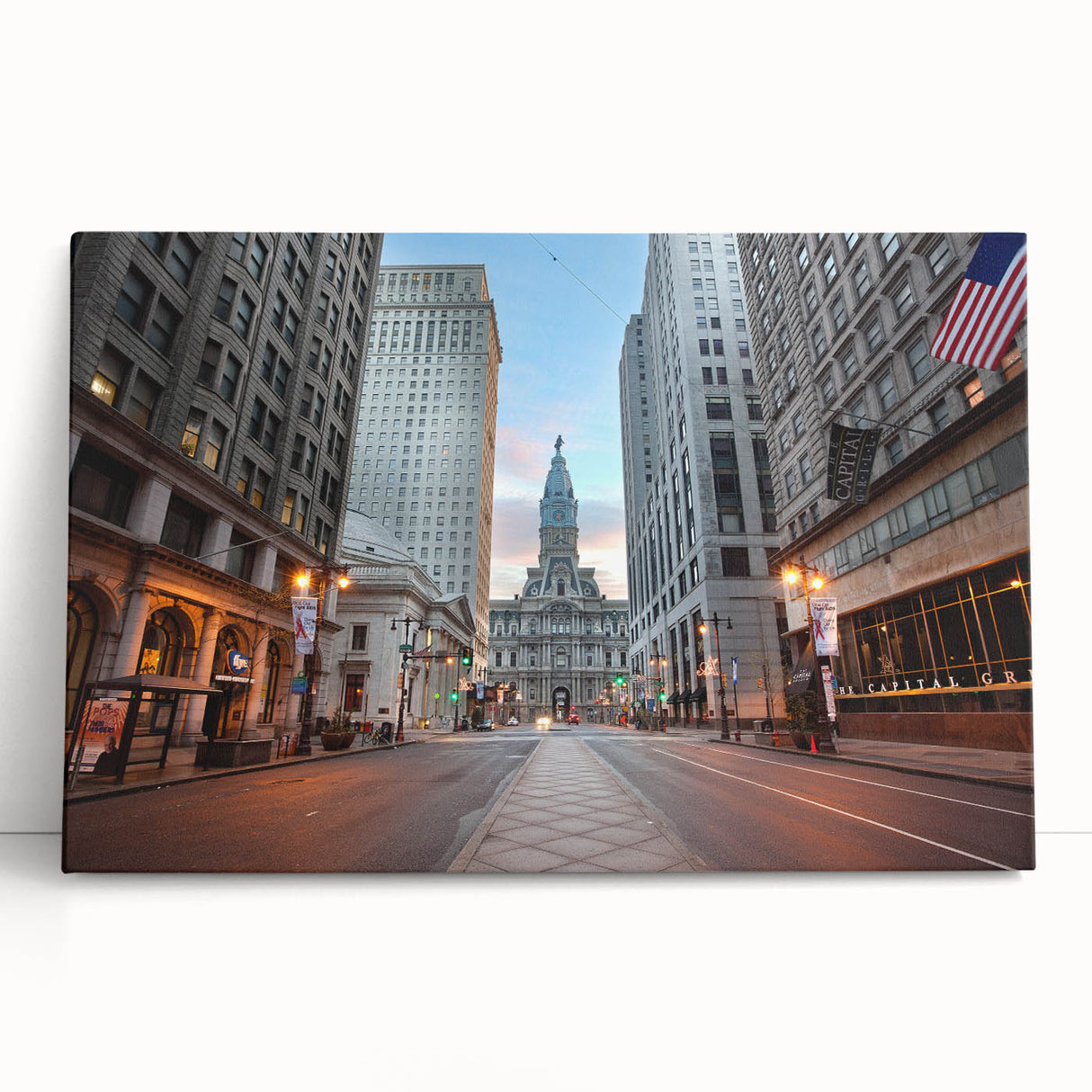 Black and white stretched canvas featuring the Philadelphia skyline, ideal for kitchen wall art or bedroom ambiance.
