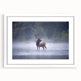 Abstract art print depicting a serene Pennsylvania landscape in soft blue and green hues, framed with a white mat.