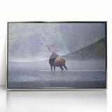 Mid-century modernist art of Pennsylvania scenery in muted earth tones on a silver-framed acrylic print.