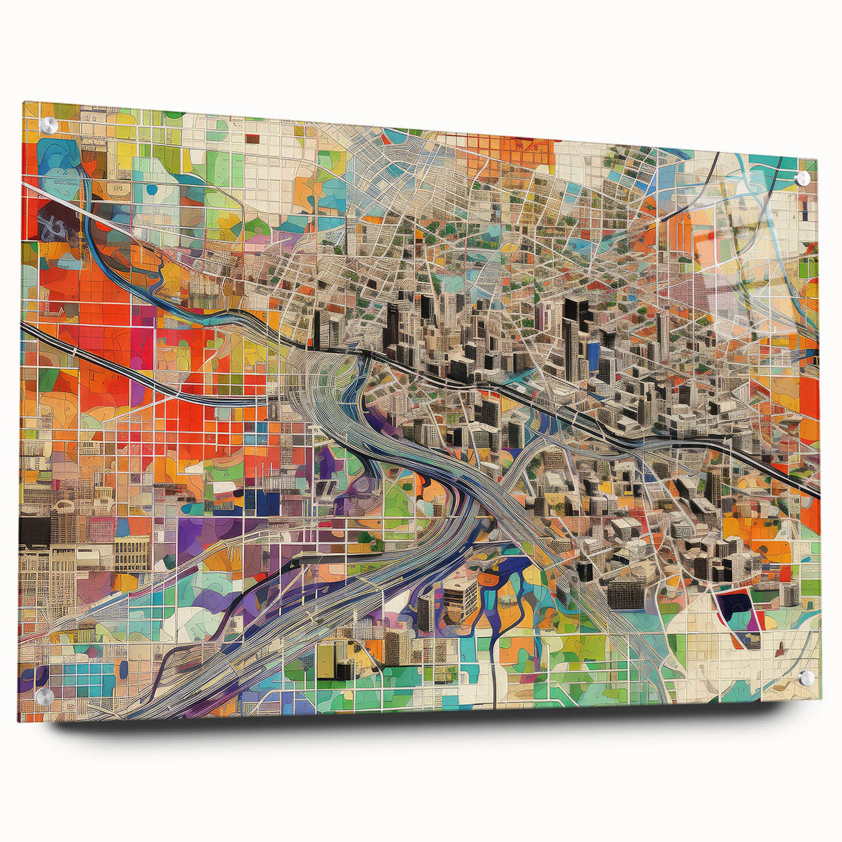 Large abstract wall art of Phoenix Valley in muted earth tones on acrylic glass, suitable for bedroom or dining room decor.