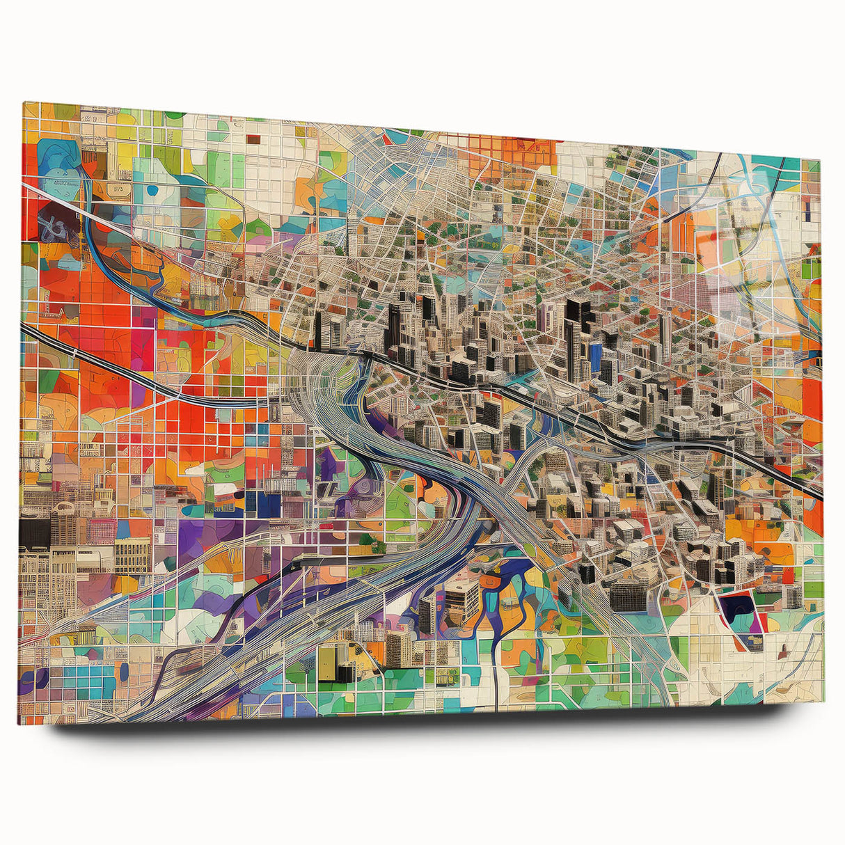 Large abstract wall art of Phoenix Valley on acrylic glass, featuring muted earth tones.